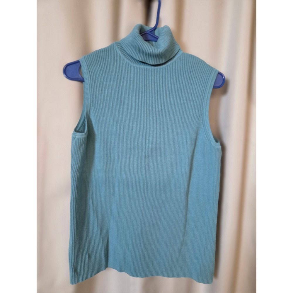 Axcess Liz Claiborne Light Blue Ribbed Sleeveless Turtleneck Cotton Sweater XL